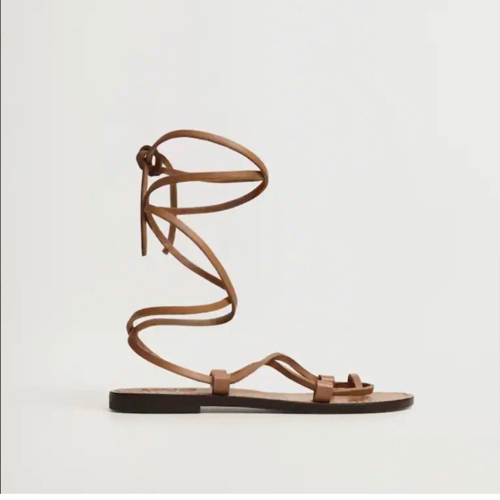 Mango Womans tan leather wrap straps Sandals